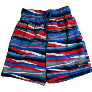 NWOT Speedo Stripe Lane Bondi Swim Shorts Blue Red Boys Medium